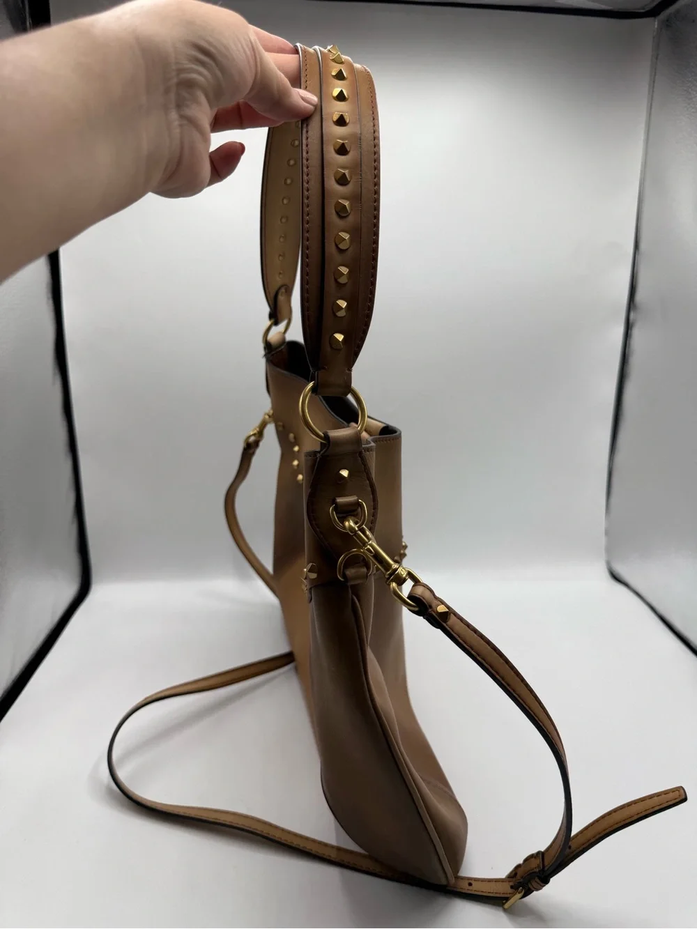 Valentino Garavani - Twinkle Studs Cognac Leather Medium Hobo Bag